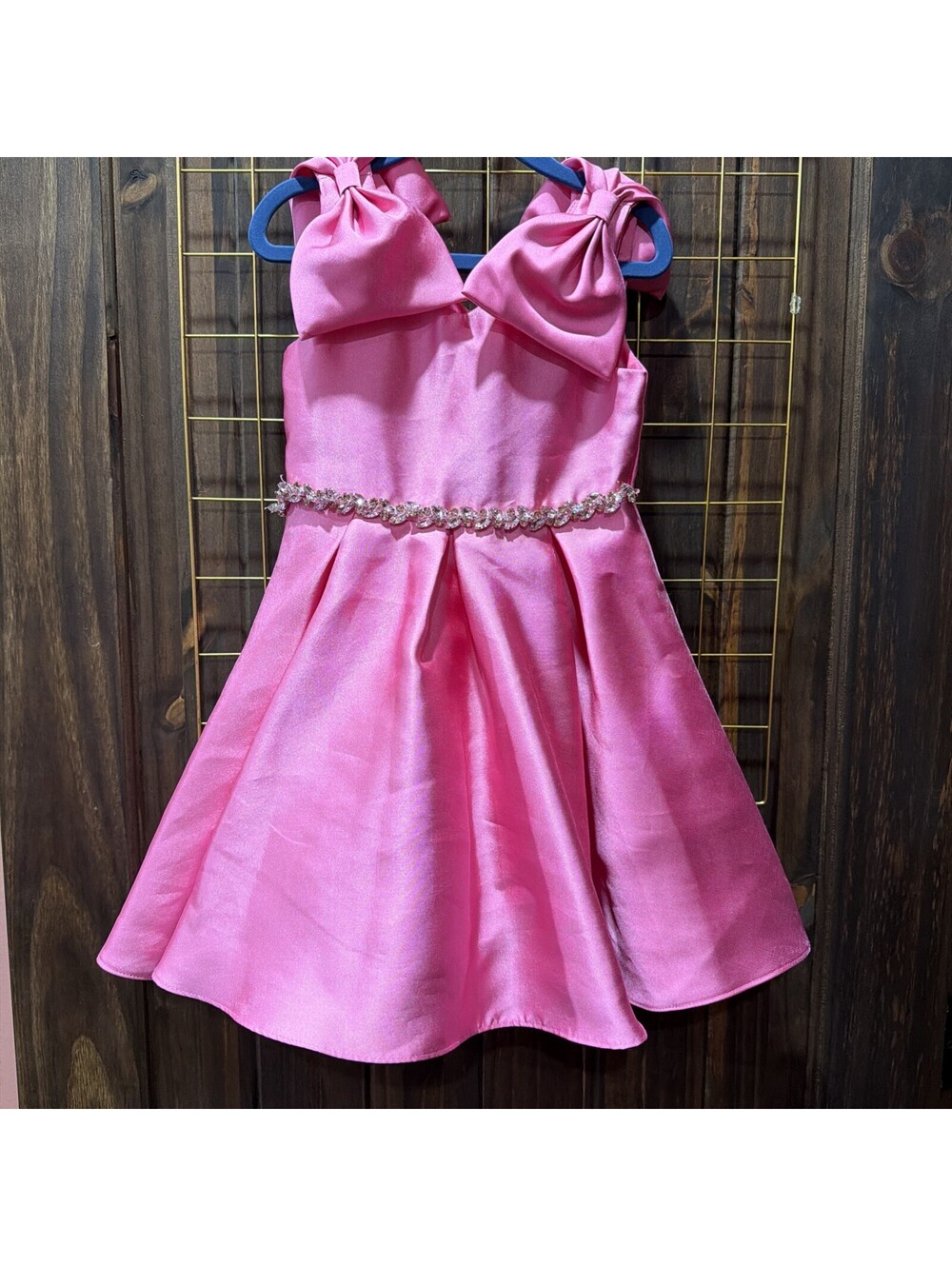 Rare Editions Hot Pink Shiffon Sleeveless Dress Girls Size 4 With Rhinestones